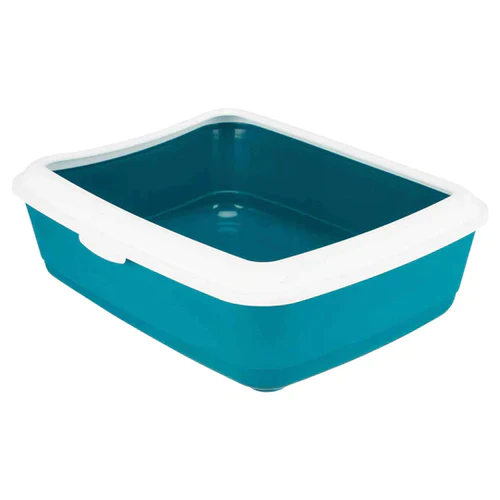 trixie classic cat litter tray with rim petrol white