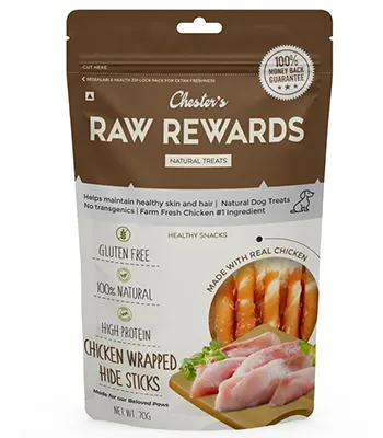 Chester's Raw Rewards Dog Treats Chicken Wrapped Hide Sticks 50 Gm