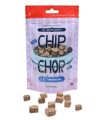 Chip Chop Freeze Dried Chicken Liver Dog Treat, Highly Nutritional and Digestible Snack, No Artificial Flavor-35 Gm