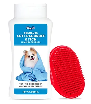 Drools Combo of Anti-Dandruff and Itch Shampoo for Dogs, 200ml with 1 Free Bathing and Grooming Hand Brush