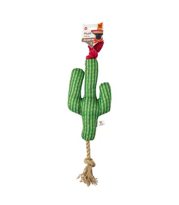 Fofos Cactus with Hemp Rope Stuffed Squeaky Dog Toy - Small Medium Puppies Adult Dogs