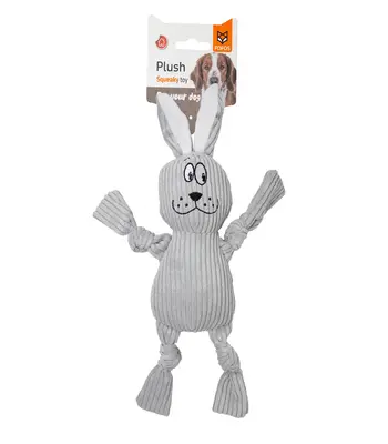 FOFOS Fluffy Grey Rabbit, Knotted Legs Plush Dog Toy - Puppies and Dog Toy