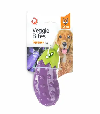 FOFOS Vegi Bites Eggplant Squeaker Toy - Puppies and Adult Dog Toy