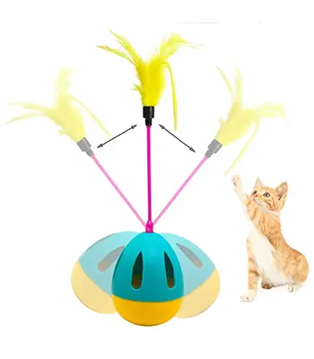 LAL PET Cat Toying Tumbler Toy, Interactive Training Cat Treat Dispenser Toy Indoor Cat Kitten, with Feathers