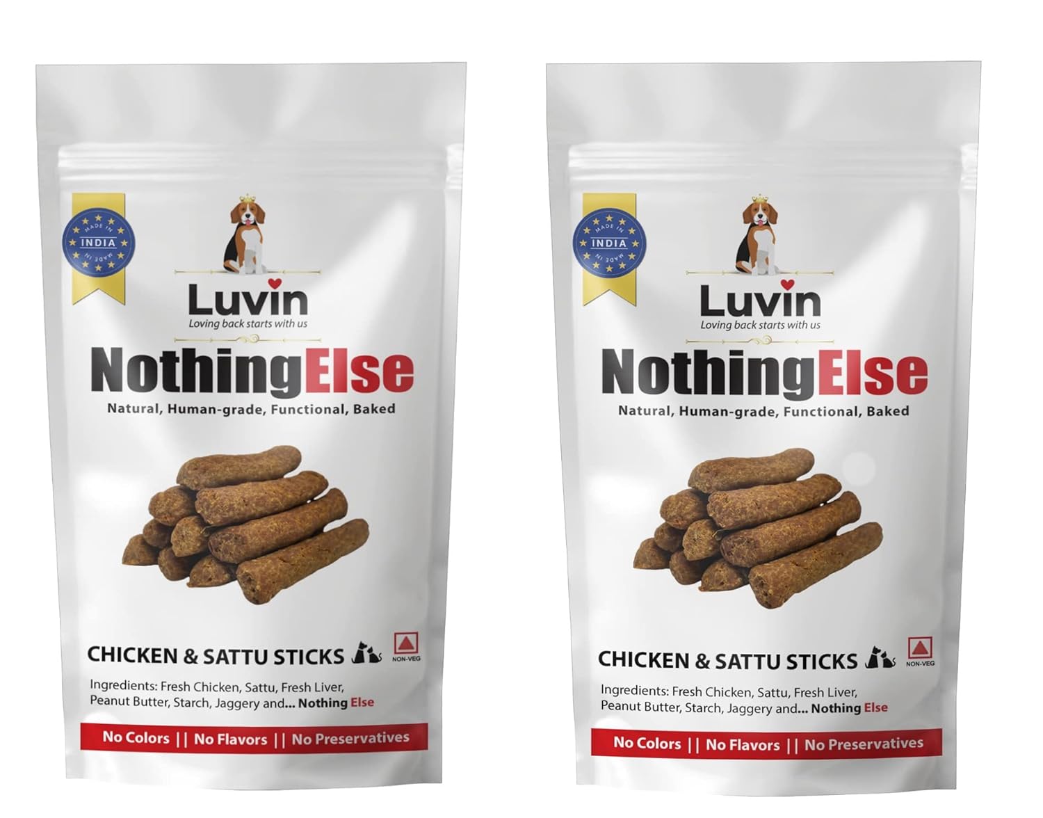 Luvin Nothing Else Chicken and Sattu Sticks 150g (Pack of 2) Human-Grade | No Colors | No Flavors | No Preservatives | Treats for Dogs and Cats 