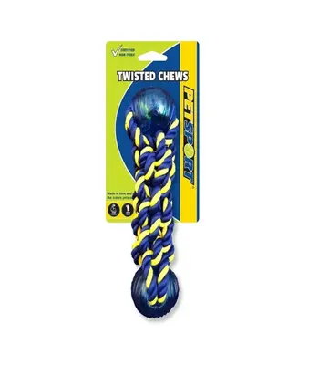 Petsport Twisted Chews Braided Cotton Rope Bumper with 2 TPR Balls ,Dog Puppy Toy – 9.5 inch