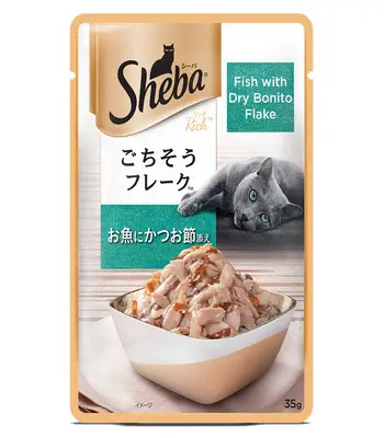 Sheba Fish with Dry Bonito Flakes Pouch, Cat Wet Food, 35g