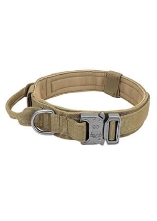 Whoof Whoof - Adjustable Tactical Collar Brown, Heavy Duty, Medium to Large Dogs
