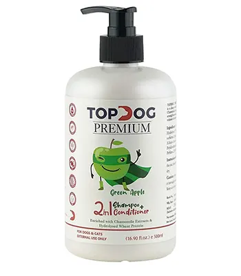 TopDog Premium Green Apple 2 in 1 Shampoo with Conditioner,500 ml - Cats and Dogs