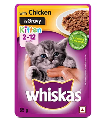 Whiskas Kittens (2-12 Months), Chicken in Gravy Flavour Wet Food , 85g