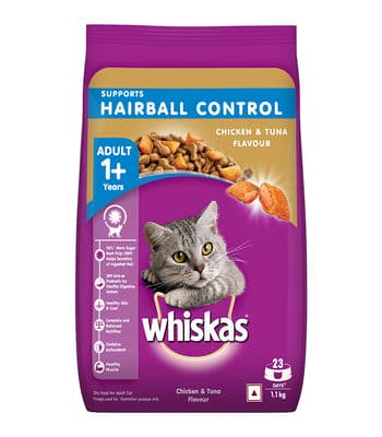 Whiskas Supports Hairball Control, Chicken Tuna Flavour - Dry Cat Food for Adult Cats (1+ Years)