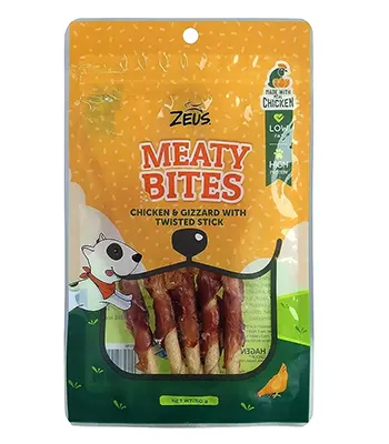 Zeus Meaty Bites Soft Chicken Gizzard with Twisted Stick Style Dog Treat and Snacks